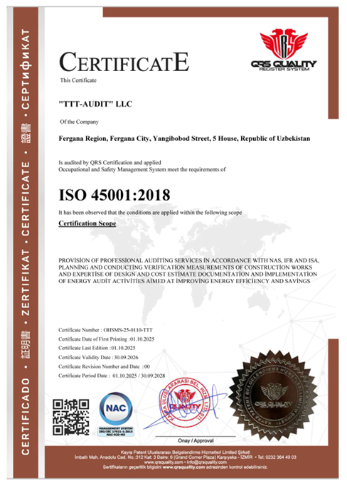 Certificate OHSMS-25-0110-TTT