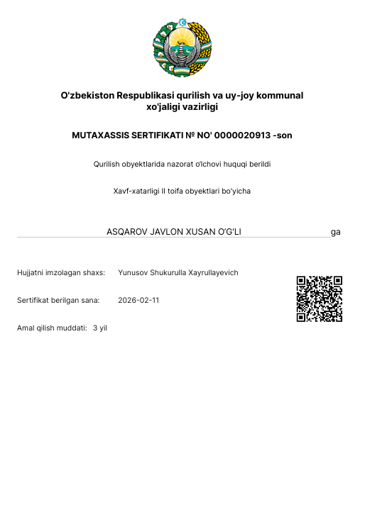 Specialist certificate — control measurement at construction sites